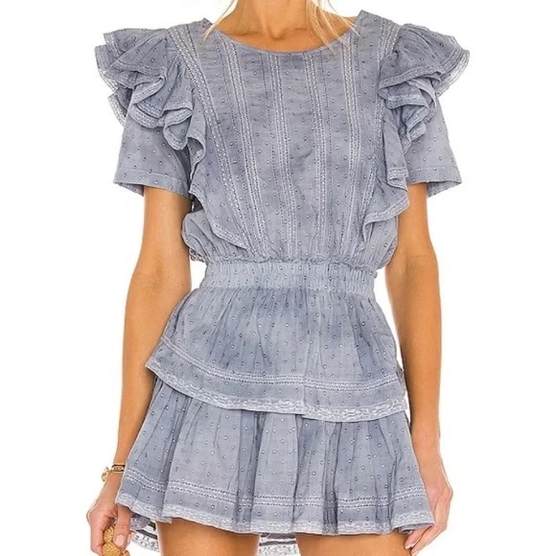 NWOT LOVESHACKFANCY Dress XS Ruffle Tiered Embroidery Lace Cotton Natasha
