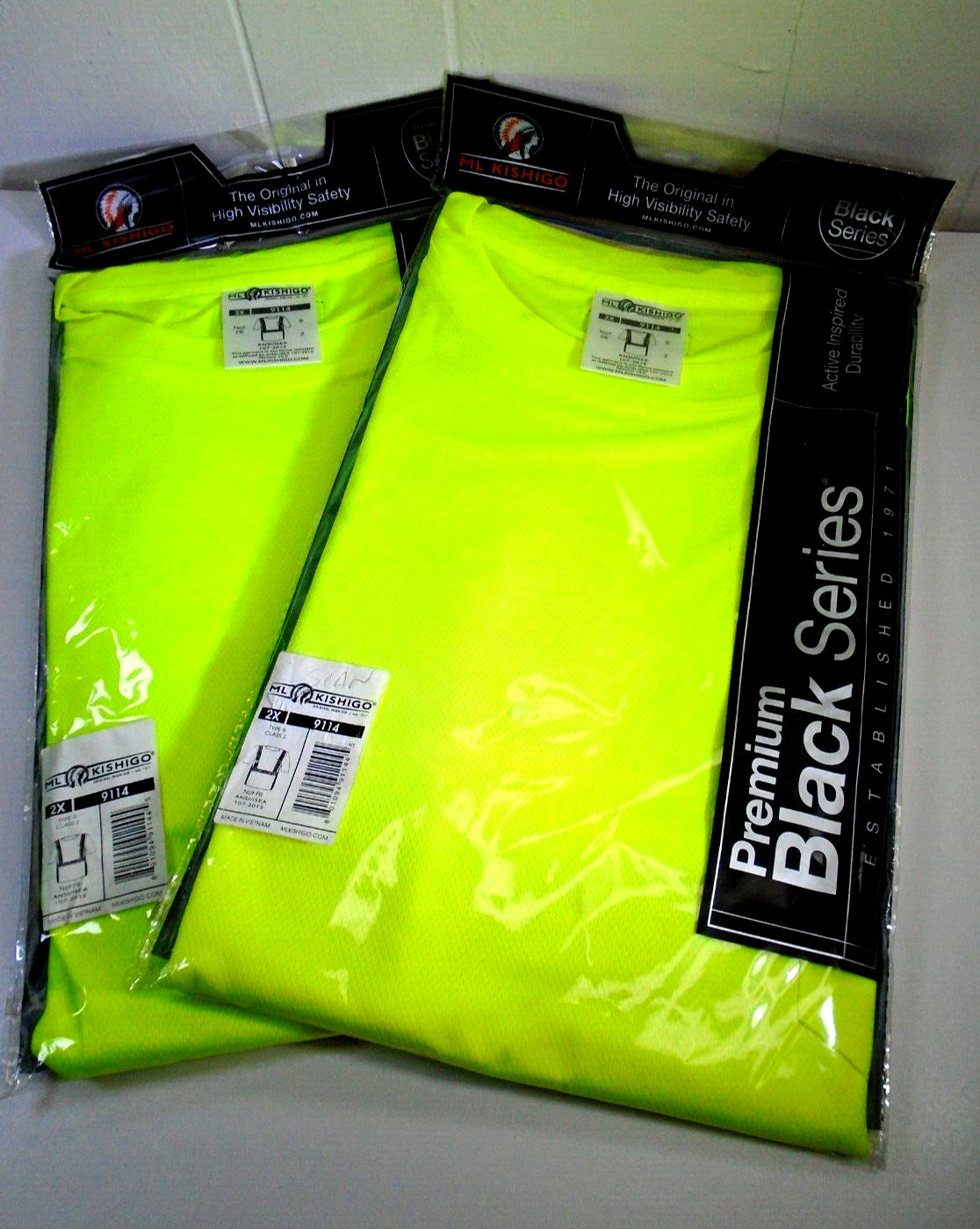 ML KISHIGO Black Series Reflective Safety T-Shirt 2XL Lot 2pc Yellow Lime 9114
