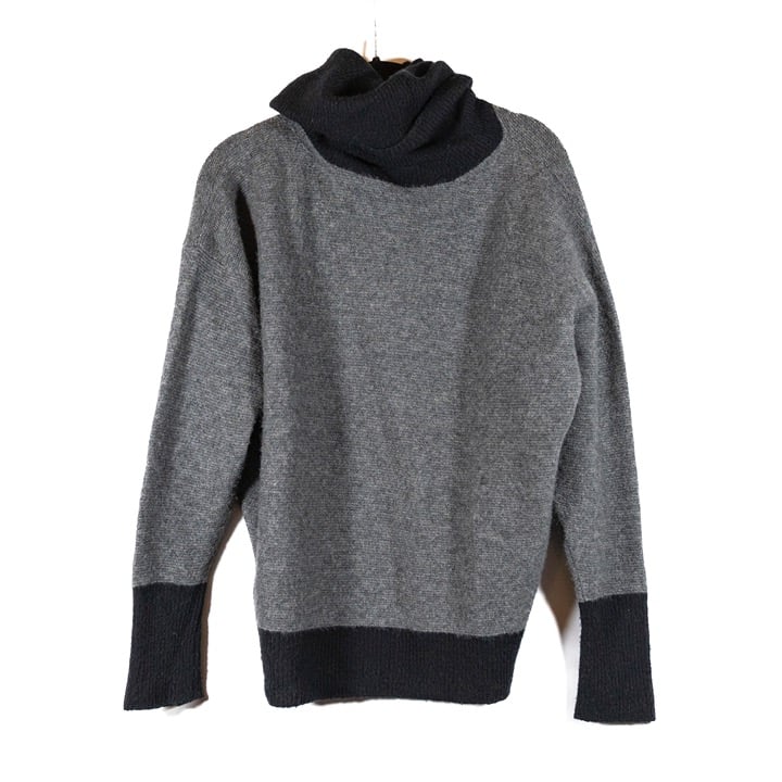 Maison Ullens Cashmere Silk Knit Stretch Pullover Turtleneck Gray Black Sweater