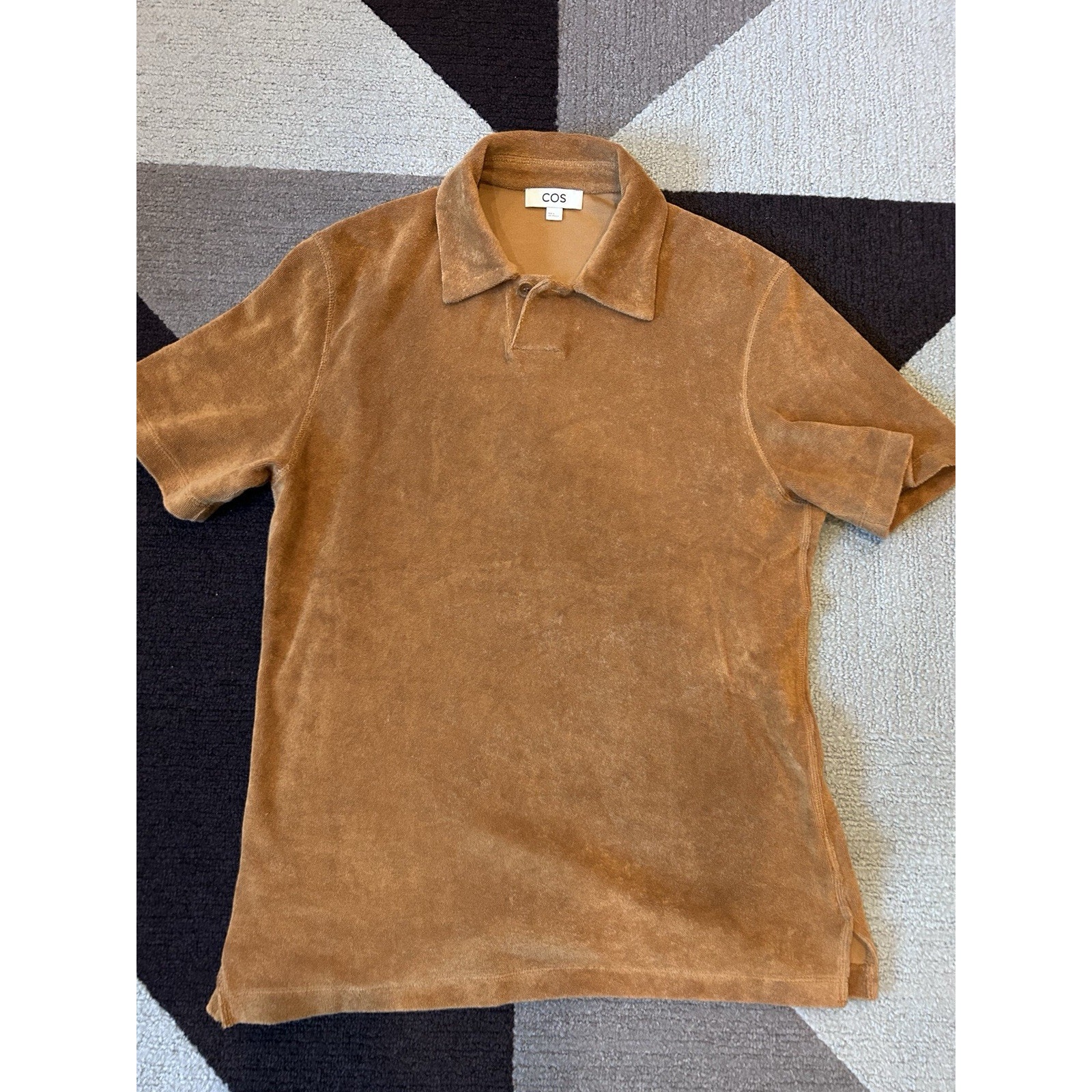 Cos Brown Terry Towelling Polo one button top. size medium. Purchased in Greece.