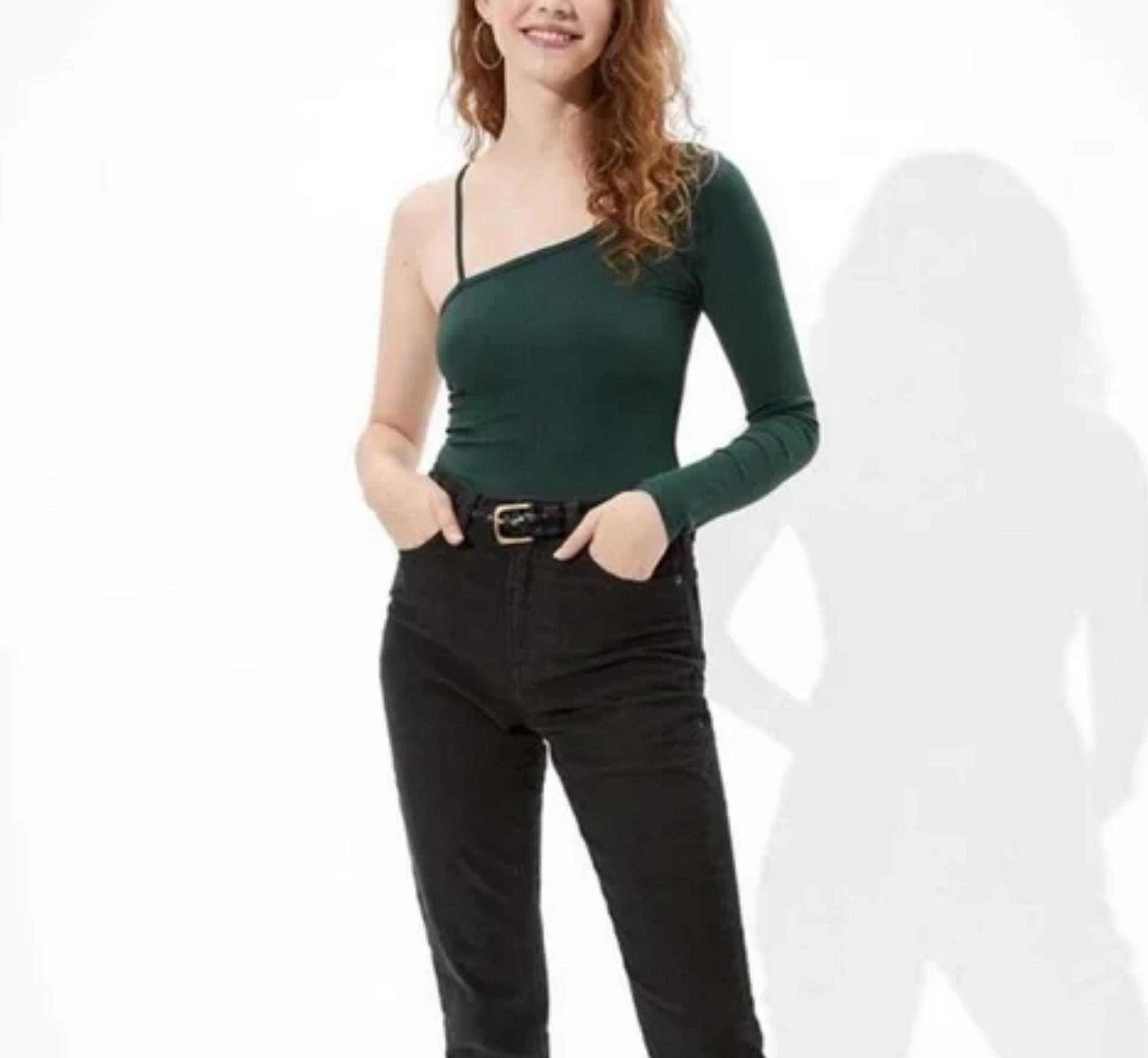 Navy Green American Eagle One Sleeve Bodysuit