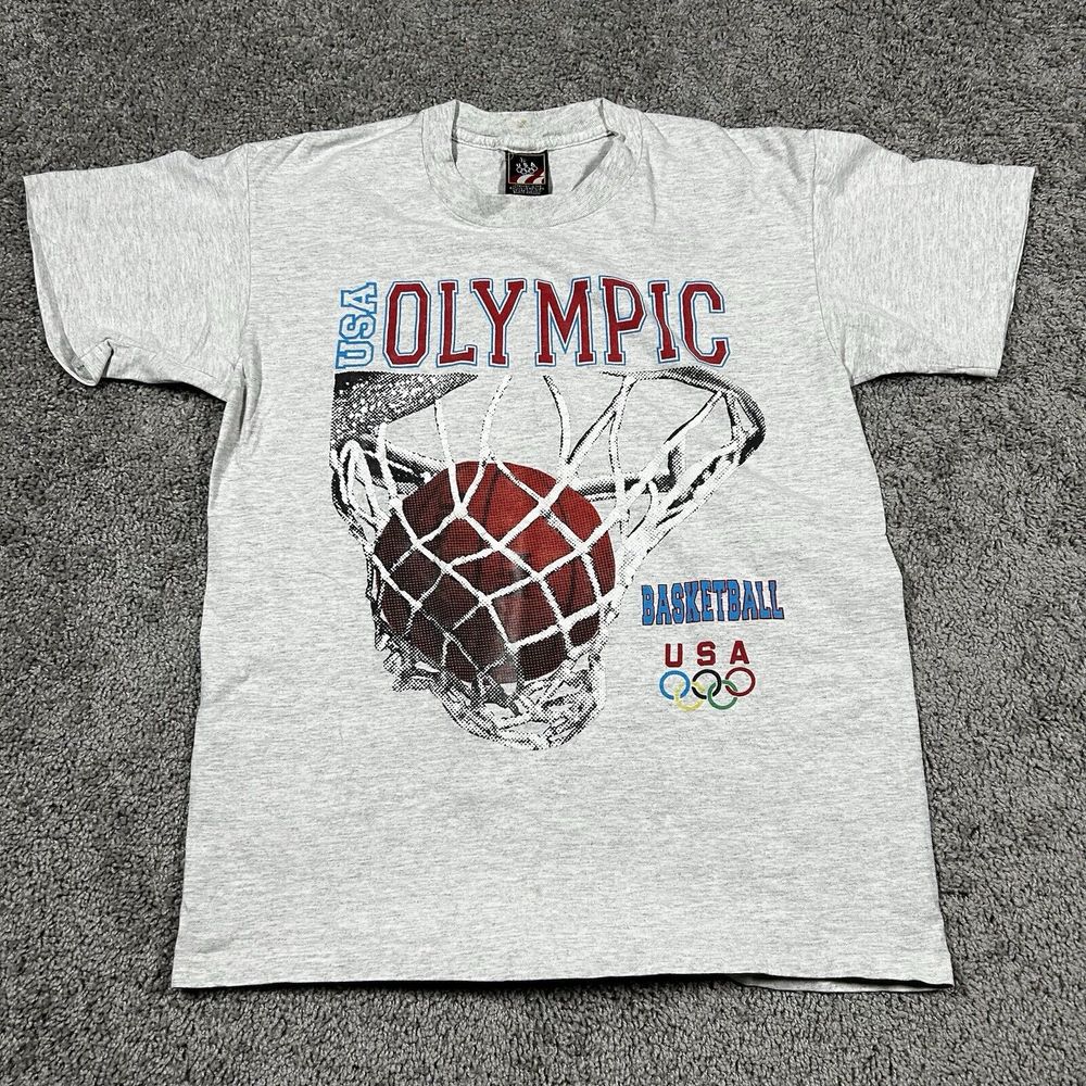 Vintage USA Olympic Basketball T-Shirt Gray Medium Made in USA