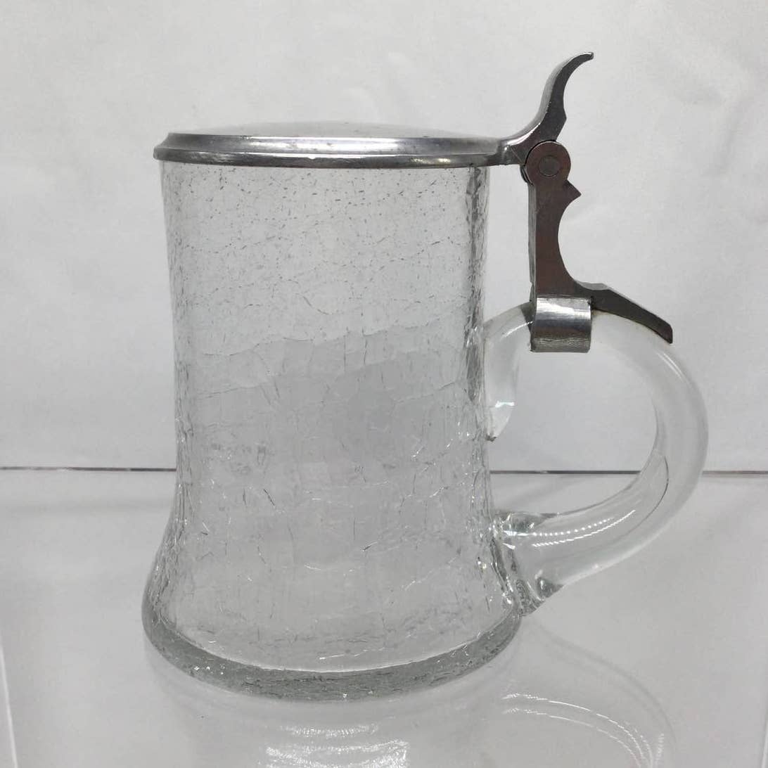 Early 1900's Crackle Glass & Pewter Stein by Cowan's Chicago Specialties Mfg.