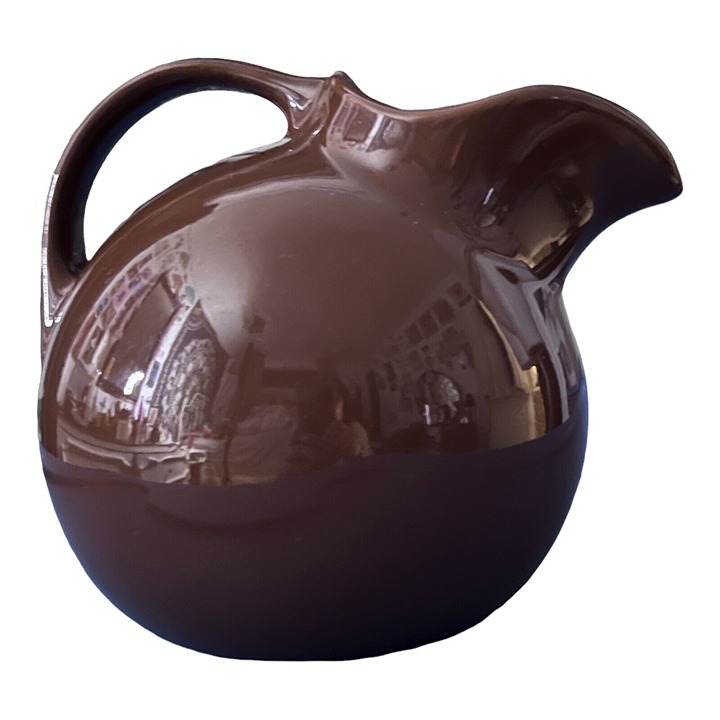 1960s Vintage Hall Pottery Jug Pitcher Brown Vintage Mid Century Festive