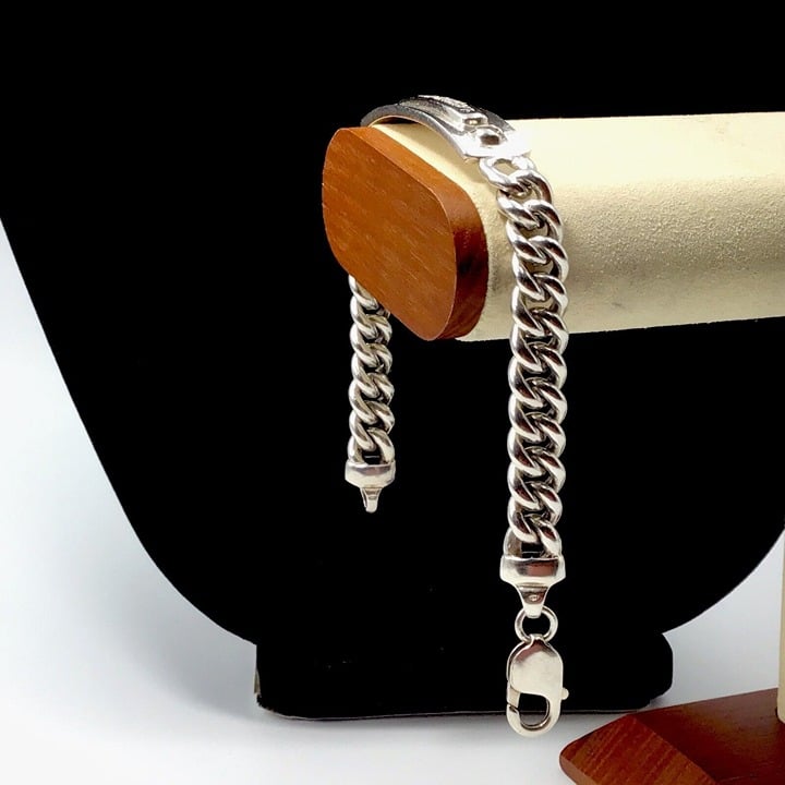 Men’s Sterling Silver Miami Cuban Motorcycle I.D. Bracelet 58.3 Grams 10mm 8.25”