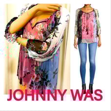 New Johnny Was Silk Gisele Floral Peasant Multi Color Top Size XL 250