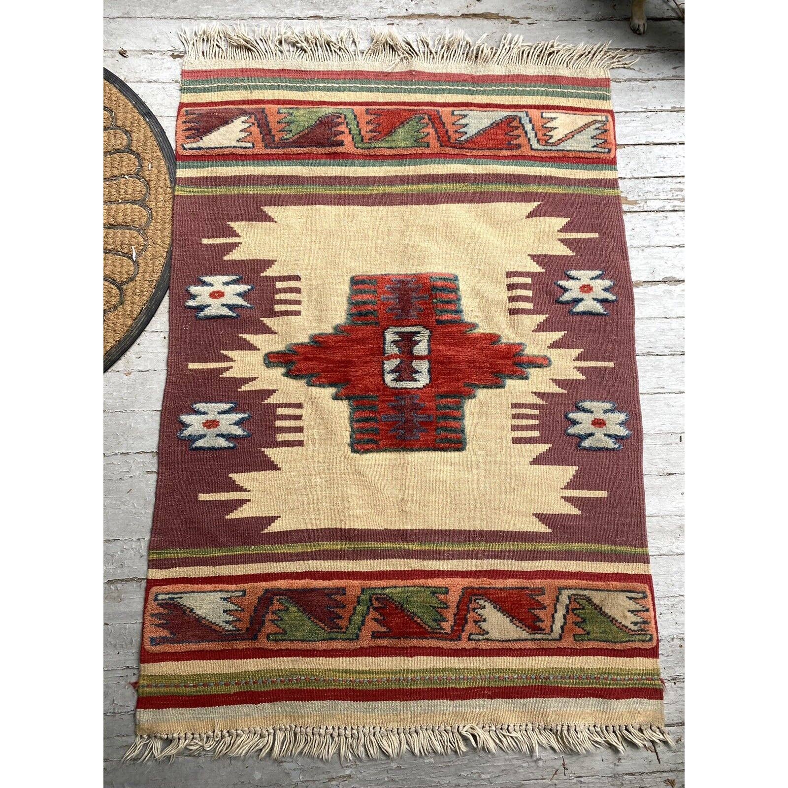 Unusual Antique Rug Mix Pile Knot and Flat Weave 4’7”x 3’3”