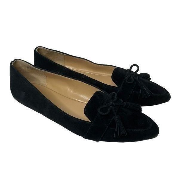 Talbots Francesca Size 9 Womens Black Suede Driving Moccasin Flat Bow Tassels