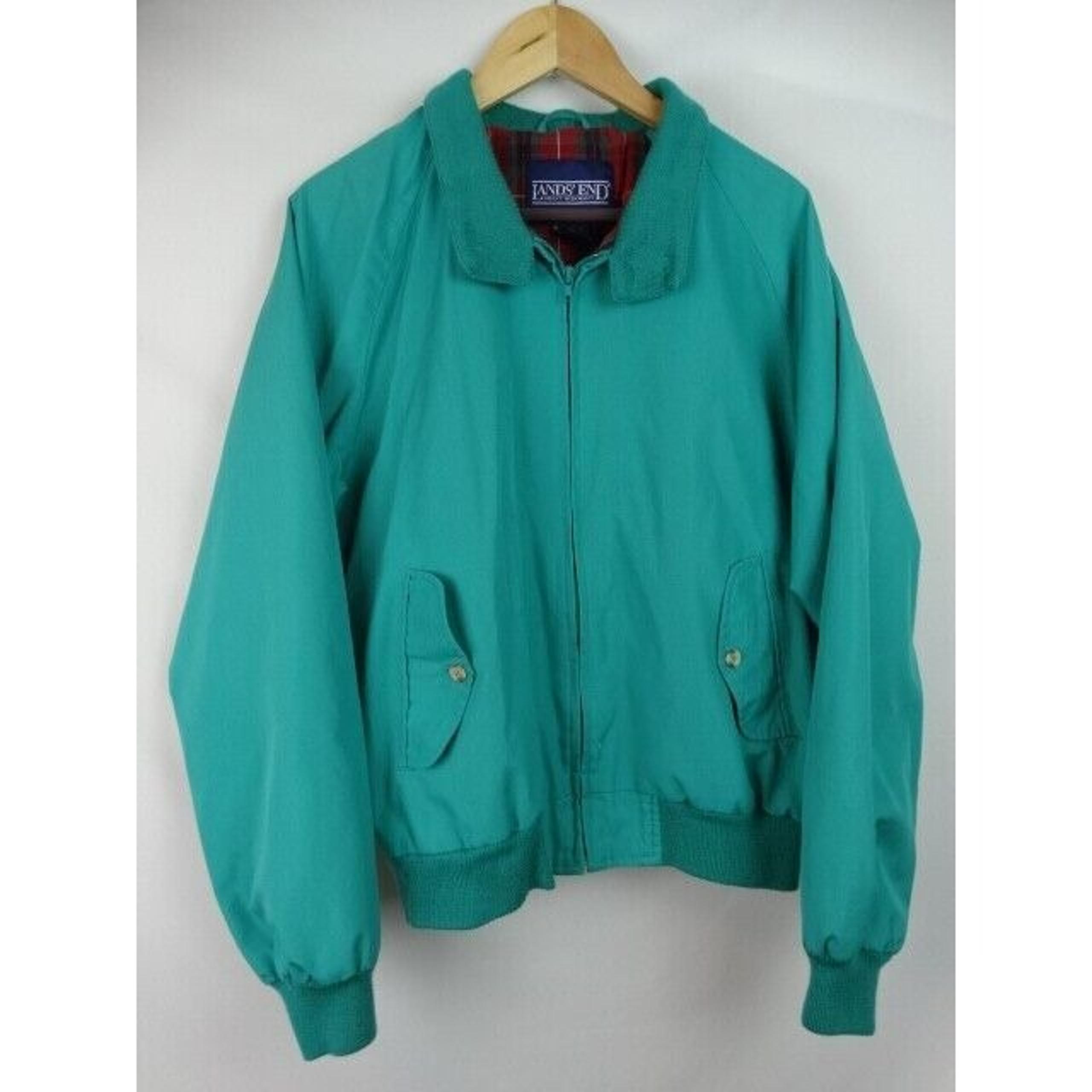 Lands' End Vintage Jacket Men's Size Large Green Bomber Jacket Lined Pockets