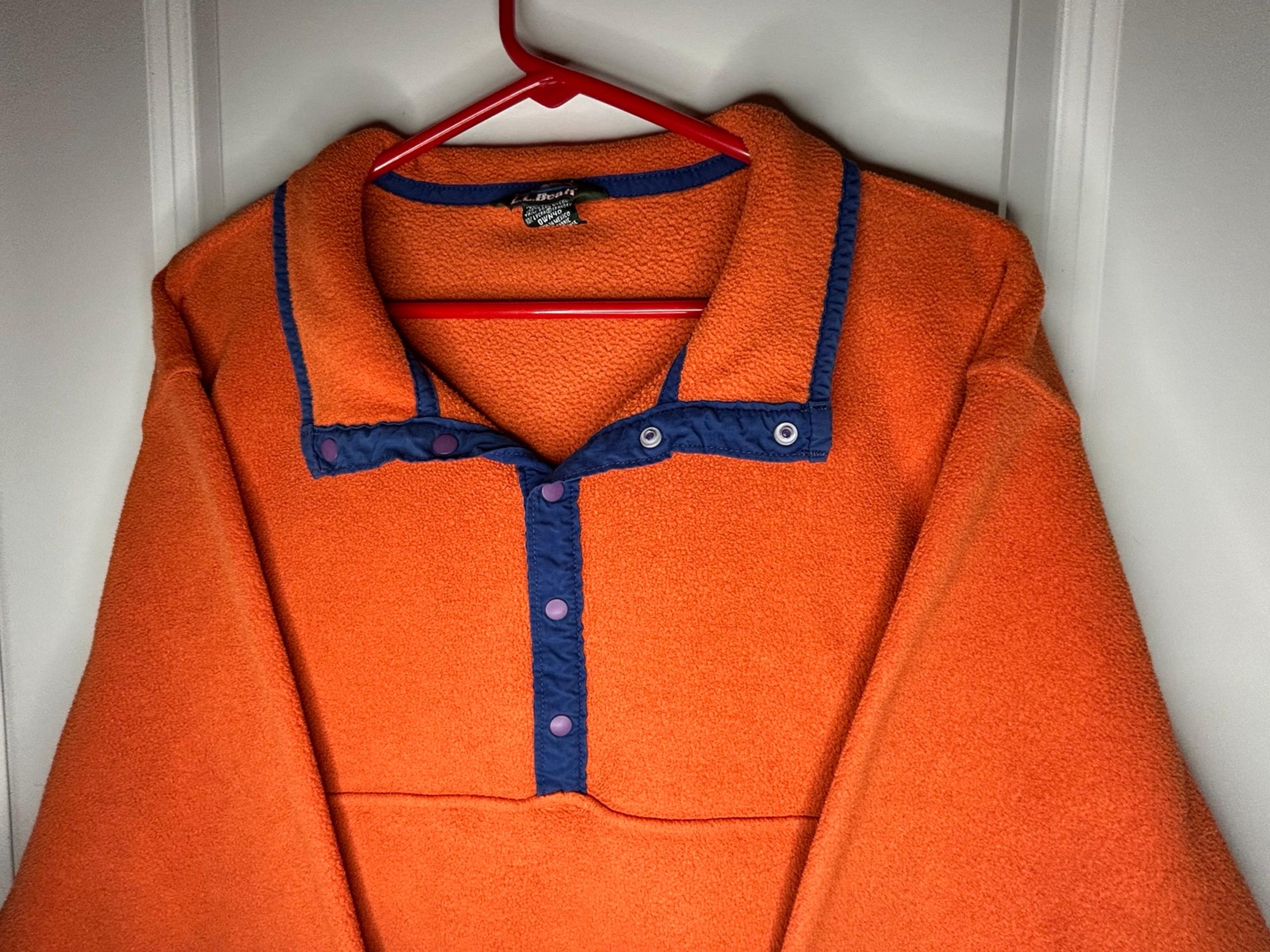Vintage 90’s L.L. Bean Orange Fleece Half Button Pullover Sweatshirt Mens XL