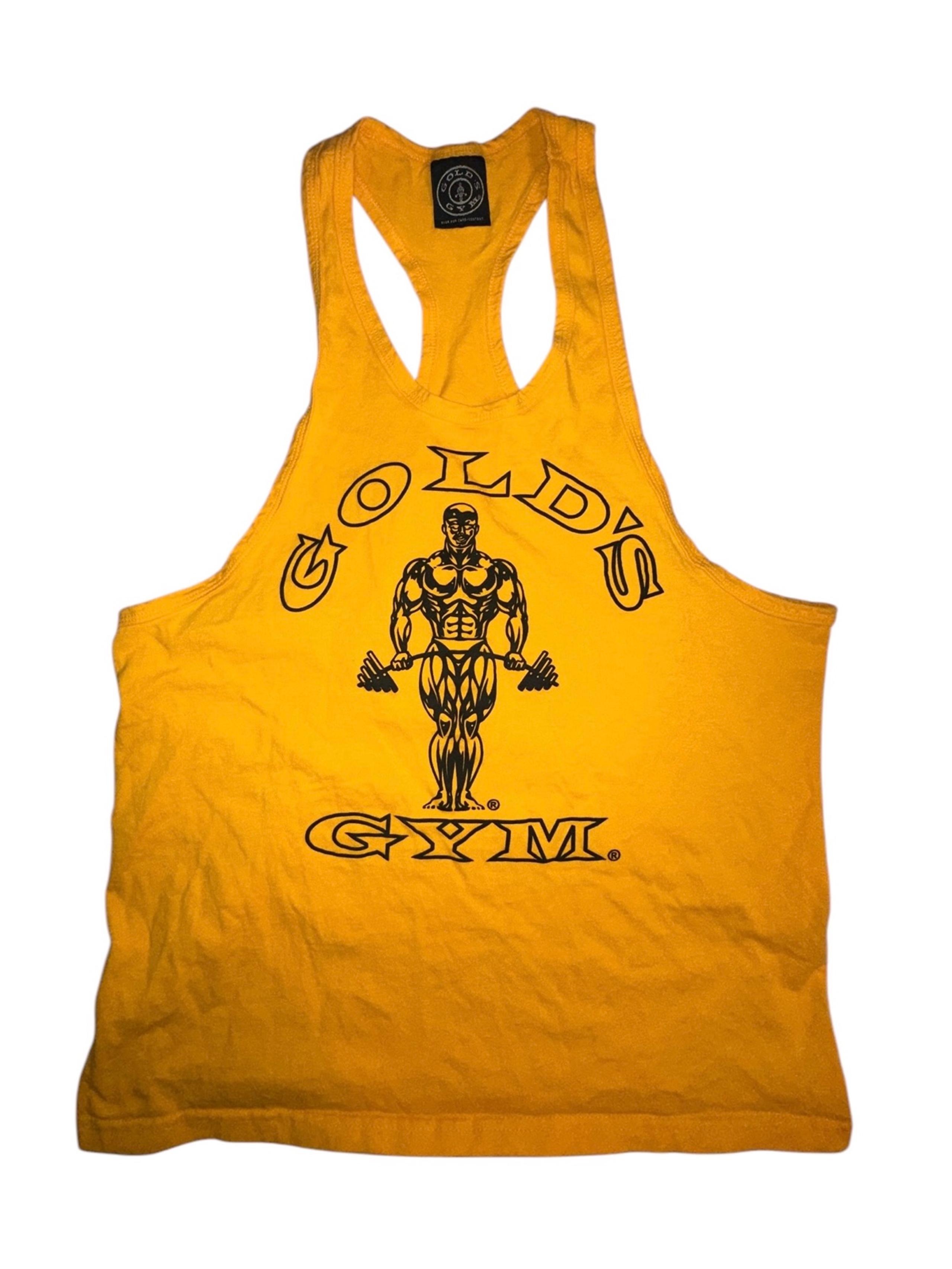 Golds Gym Tank Top T Shirt Large Mens Yellow Cotton Graphic USA Made