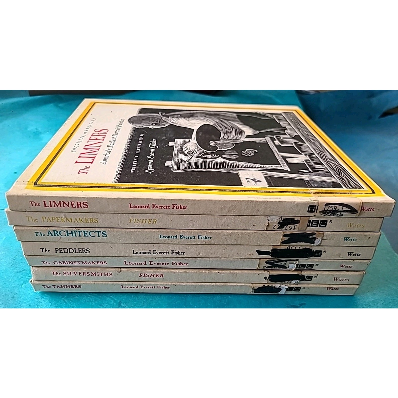 Set Of 7 Colonial American Craftsmen Library Binding Books By Leonard Fisher