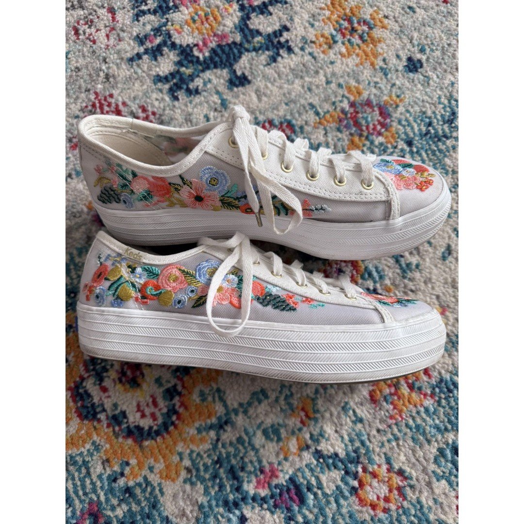 KEDS x Rifle Paper Co. TRIPLE KICK Embroidered PLATFORM SNEAKERS - Women’s 7 US