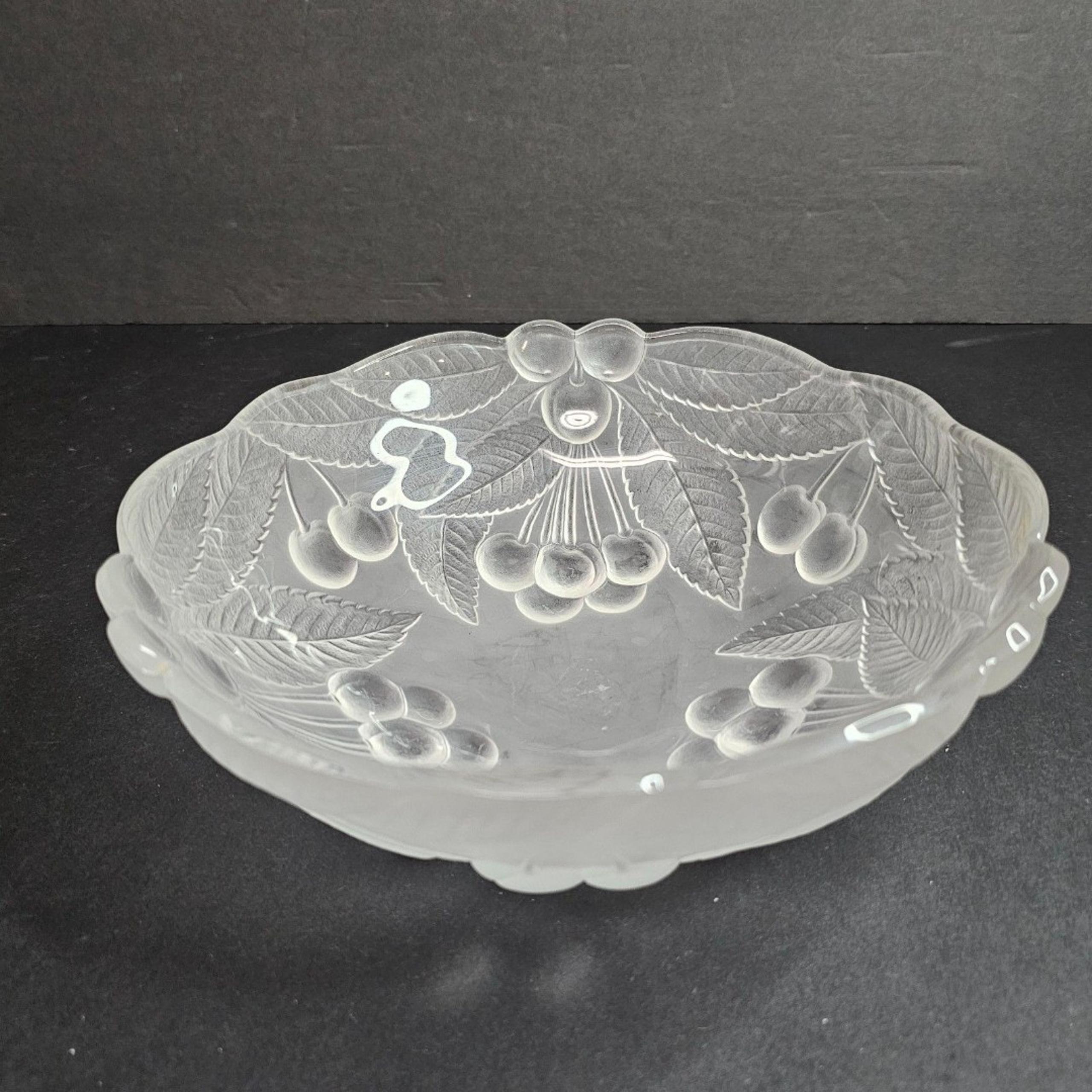 Vtg Mikasa Frosted Glass Bountiful Cherries Serving Bowl 9" x 3"