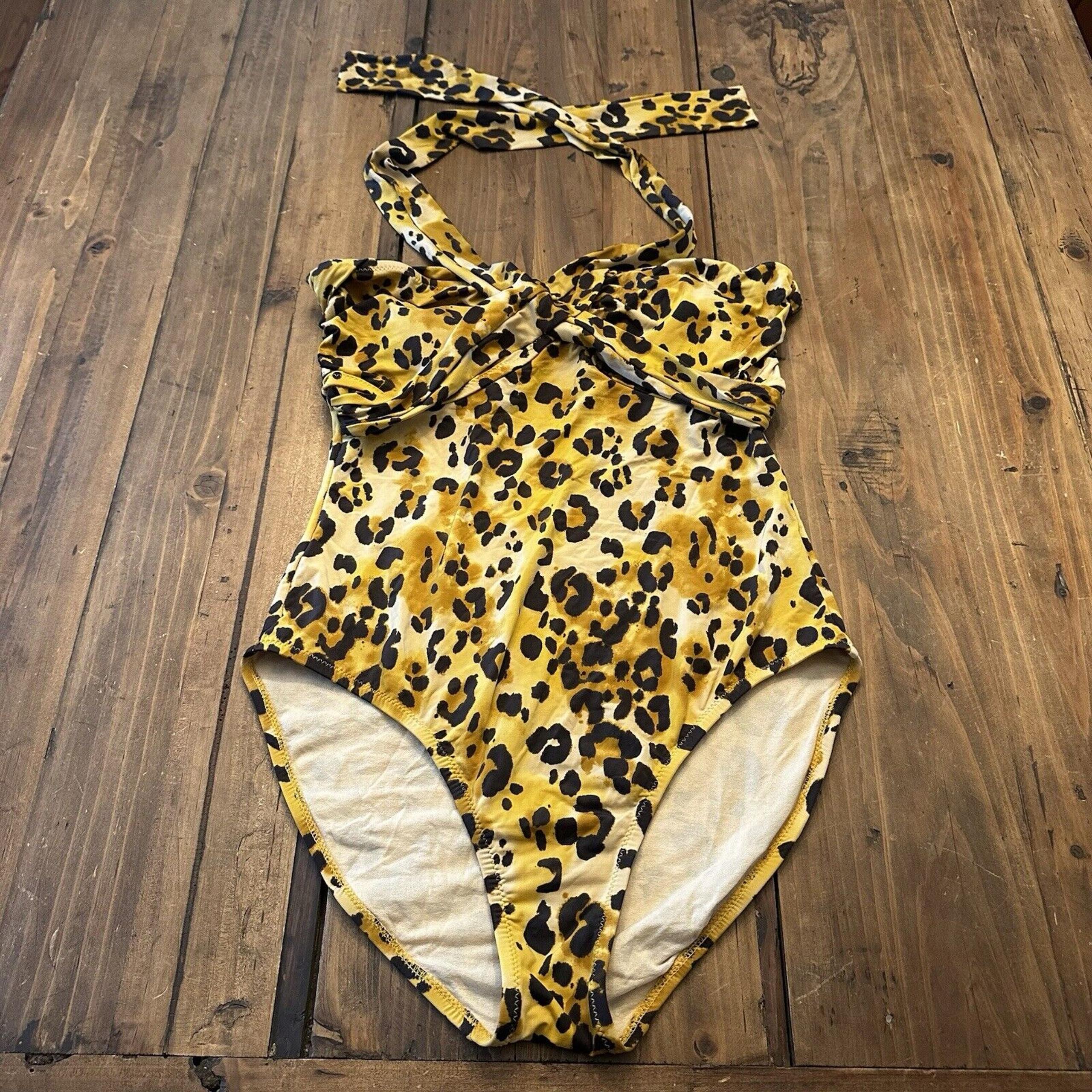 Garnet Hill One Piece Swim Bathing Swim Suit Size 10 Cheetah Animal Print Retro