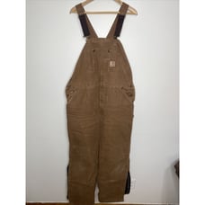 Carhartt Duck Bib Quilted Overalls Tan Brown 44 x 32 USA Double Knee Lined