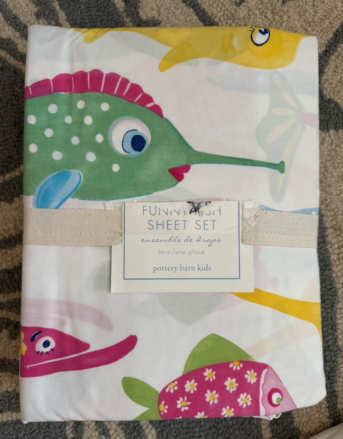 NWT Pottery Barn Kids ~PINK FUNNY FISH~ Twin Sheet Set