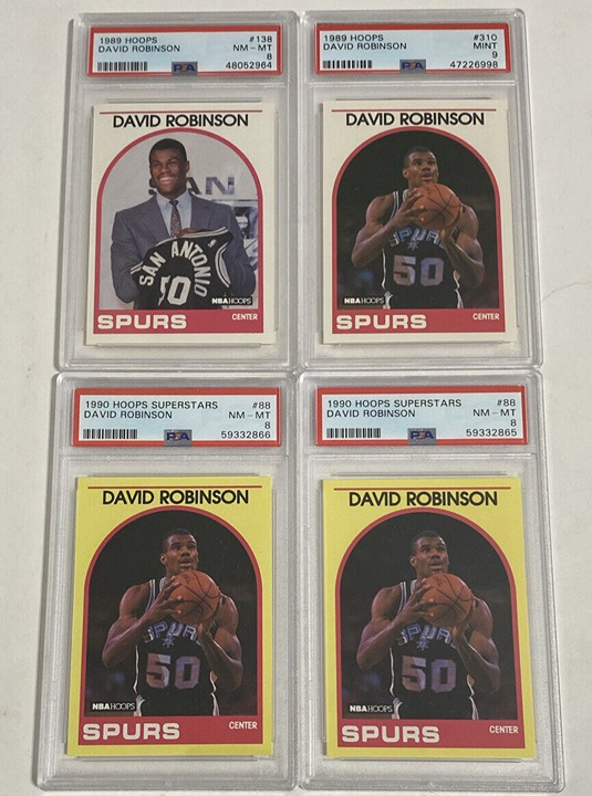 (4) HOOPS 1989-90 YELLOW #88 SuperStars David Robinson San Antonio Spurs PSA 8 9