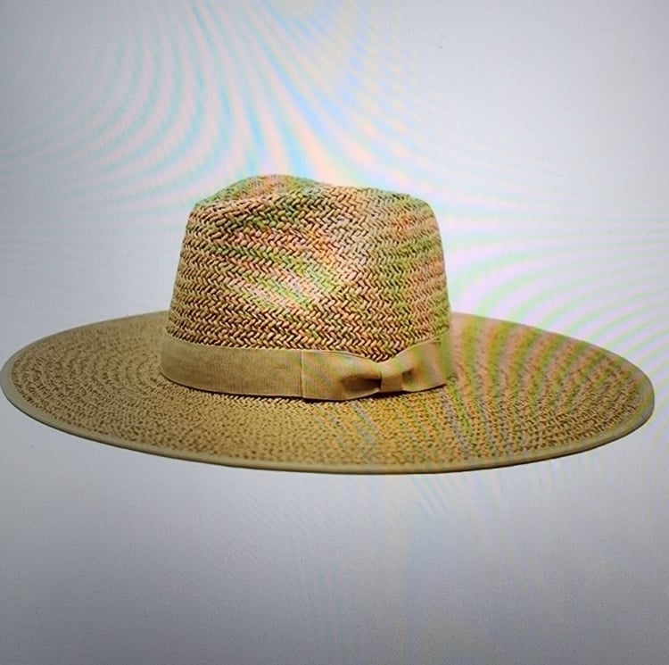 Olive & Pique Emma Classic Wide Brim Straw Rancher Hat Tan Ribbon