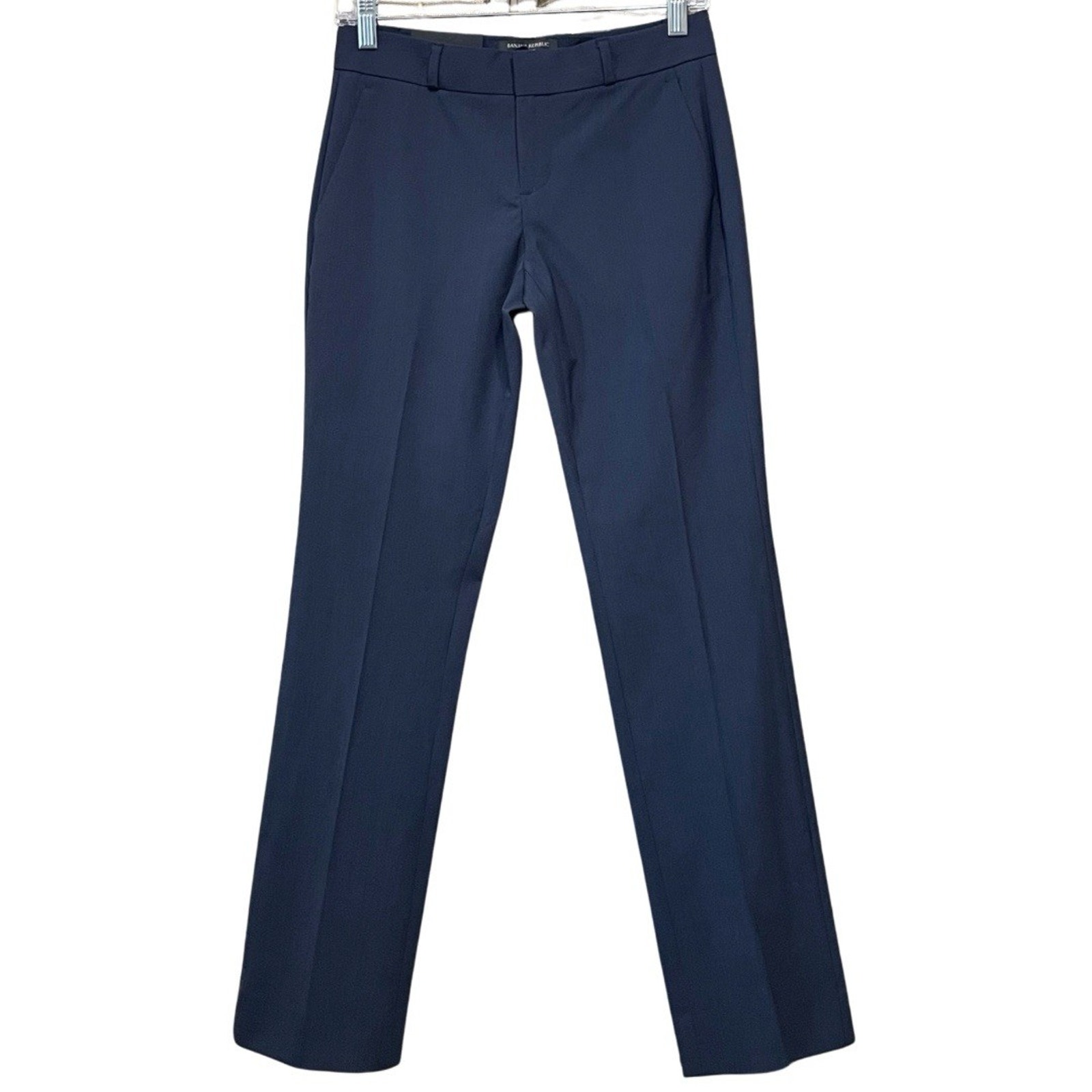 Banana Republic LOGAN Trouser Pant Women’s 00 Petite Navy Blue Italian Wool NEW
