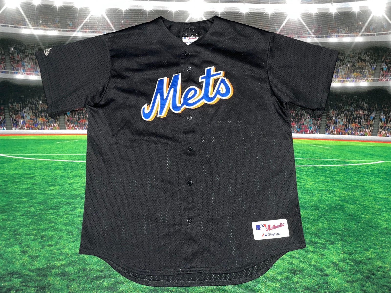 Vintage New York Mets Mens Black Blank Majestic Stitched Jersey Sz Large