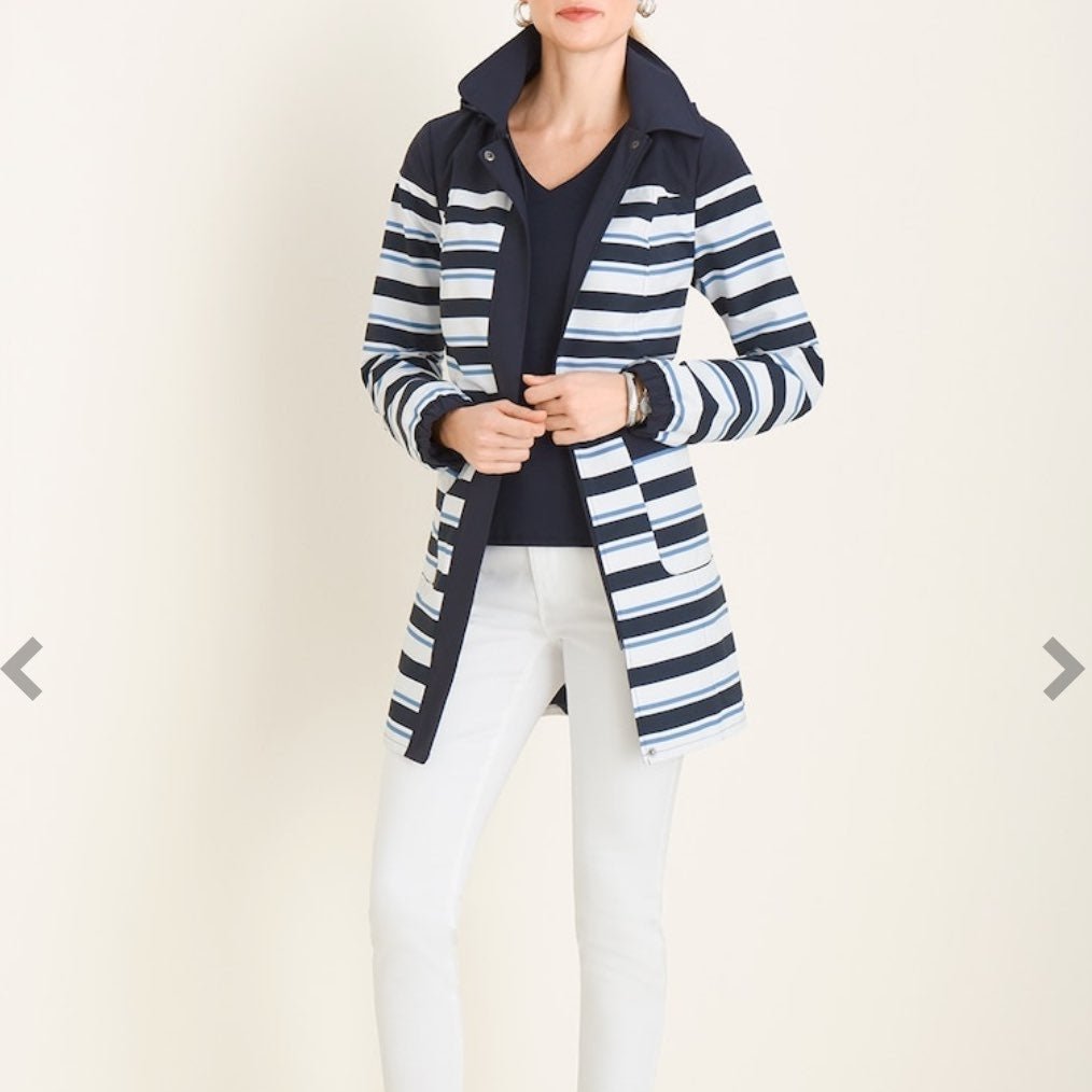 CHICO’S blue striped rain jacket
