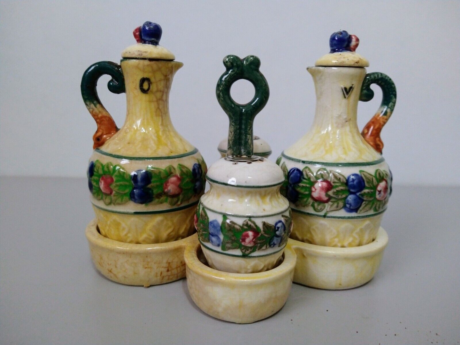 Vintage 5 Piece Cruet Set - Salt & Pepper - Oil & Vinegar - Made in Japan