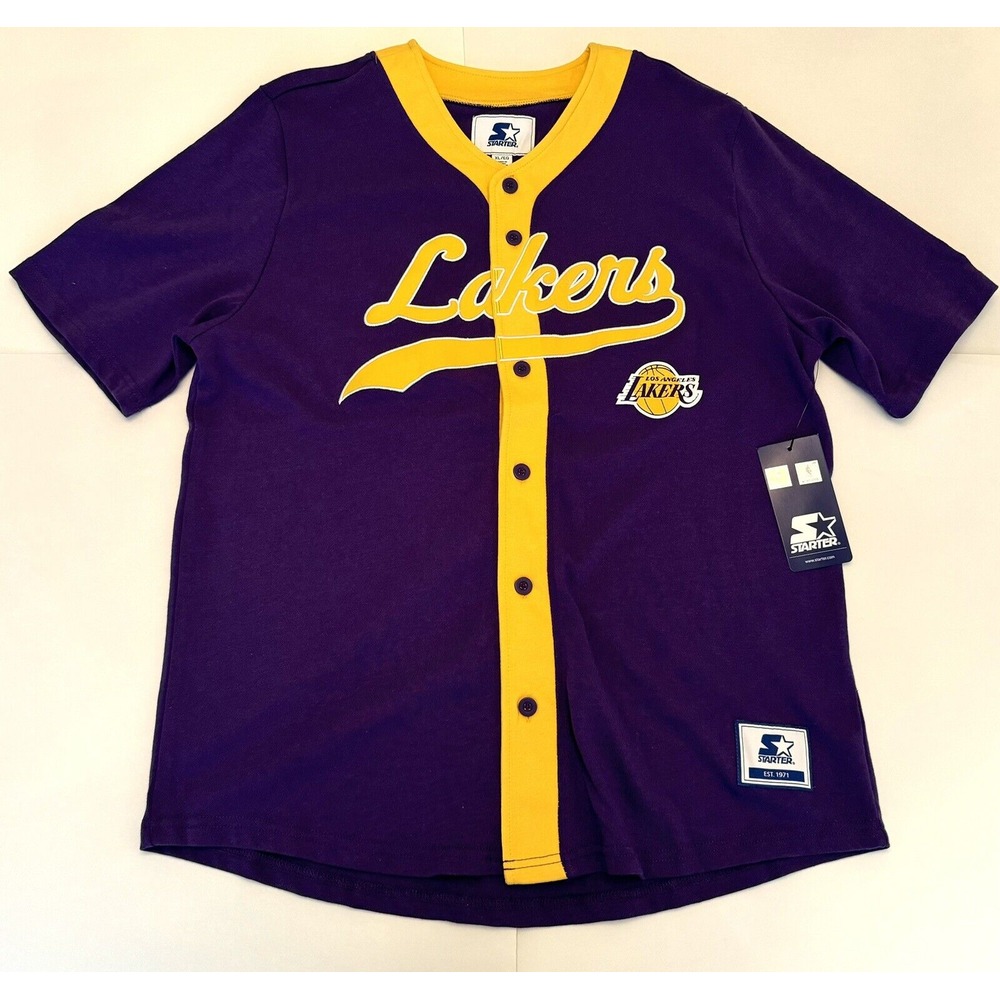 Los Angeles Lakers Starter NBA Baseball Jersey Men's Size Medium Purple Gold NWT