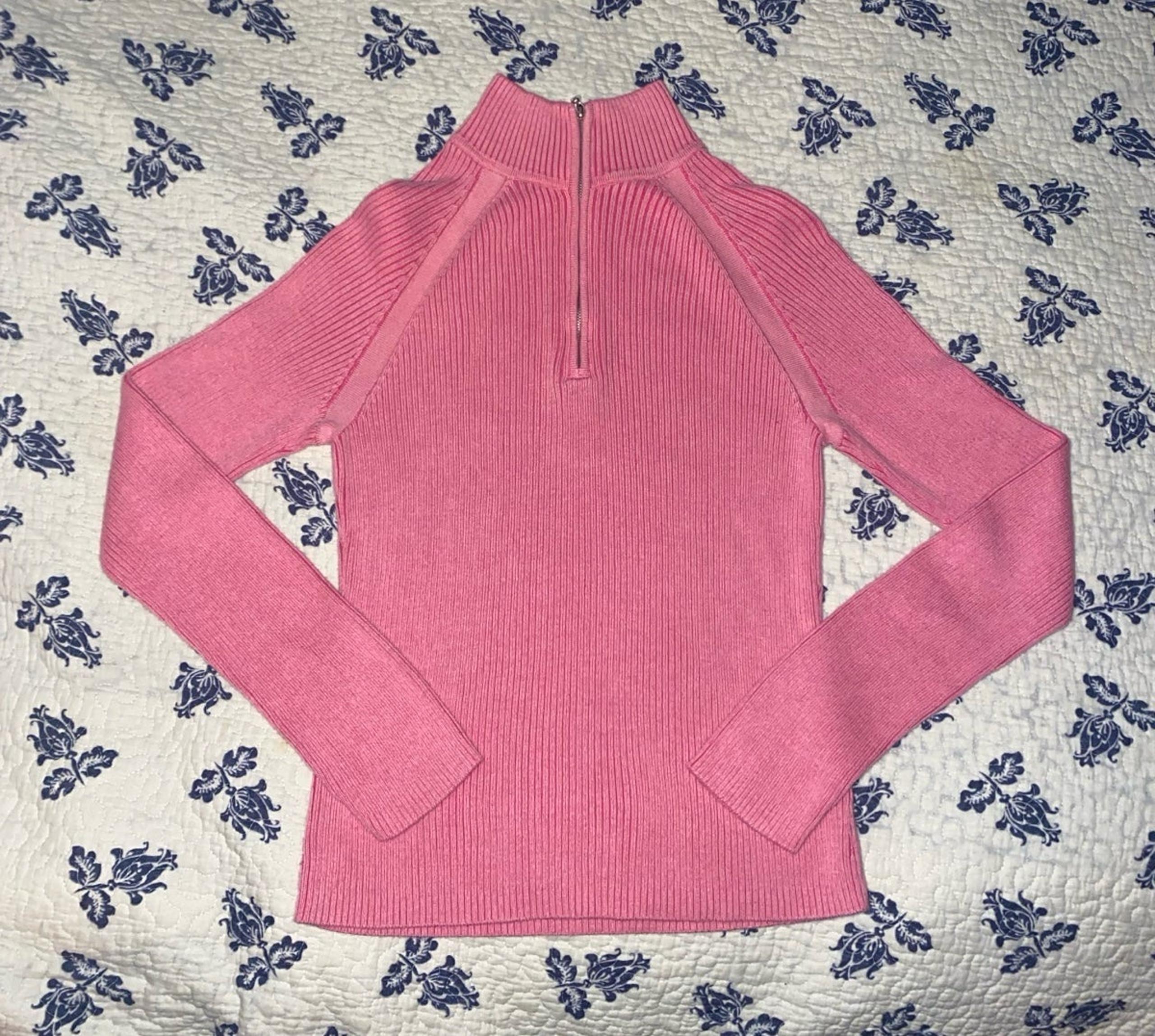 pink knit quater zip sweater