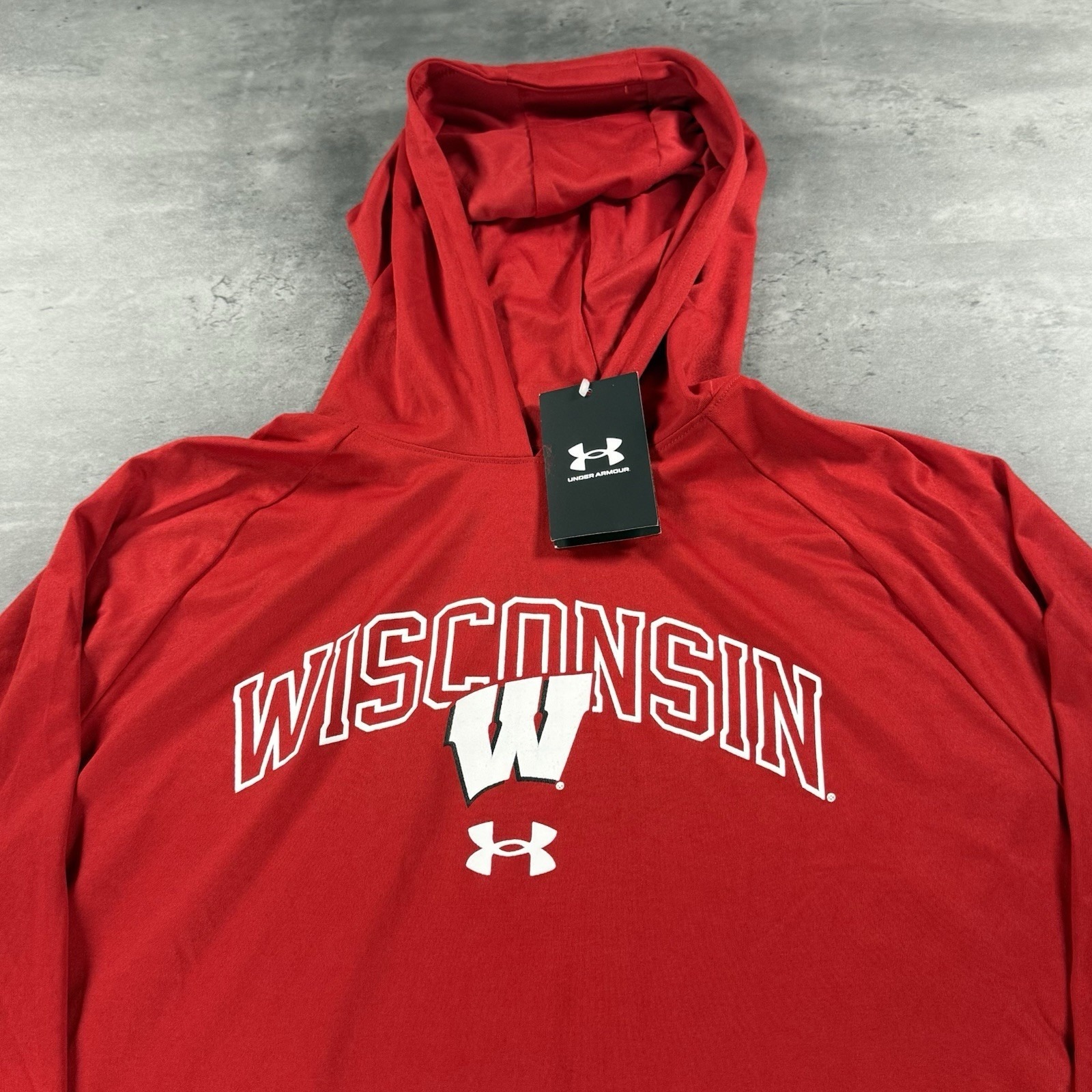 Wisconsin Badgers Hoodie Mens Large Red Under Armour Loose Player Issue Sideline