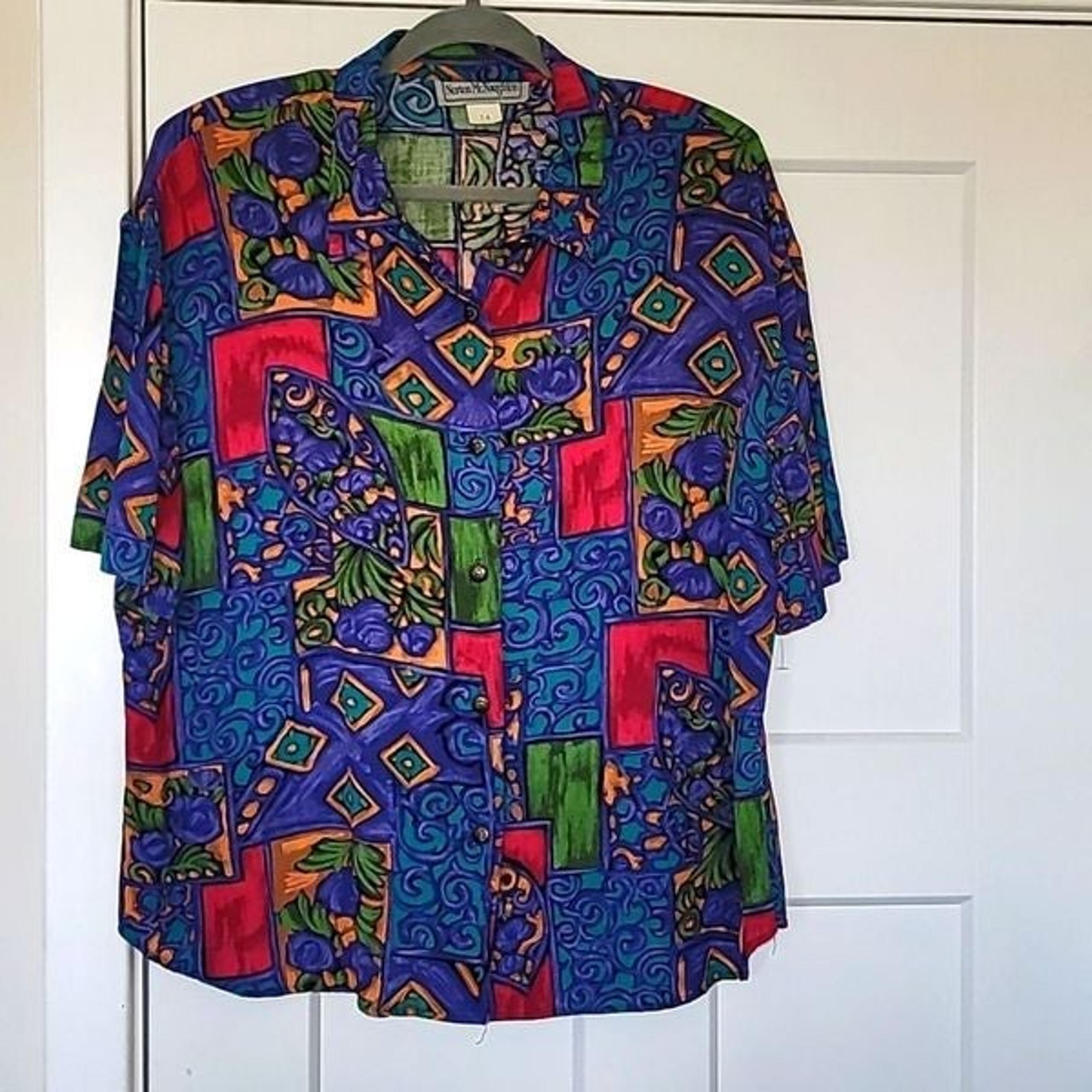 VTG Norton Mcnaughton multicolor abstract art short sleeve button-down shirt
