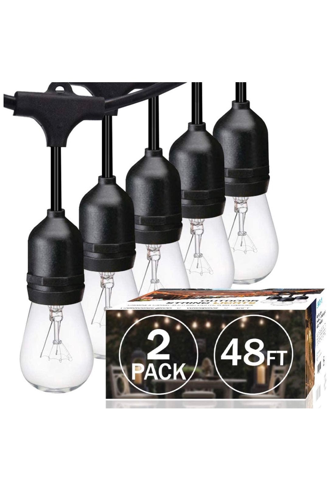 2 Pack 48FT Outdoor String Lights