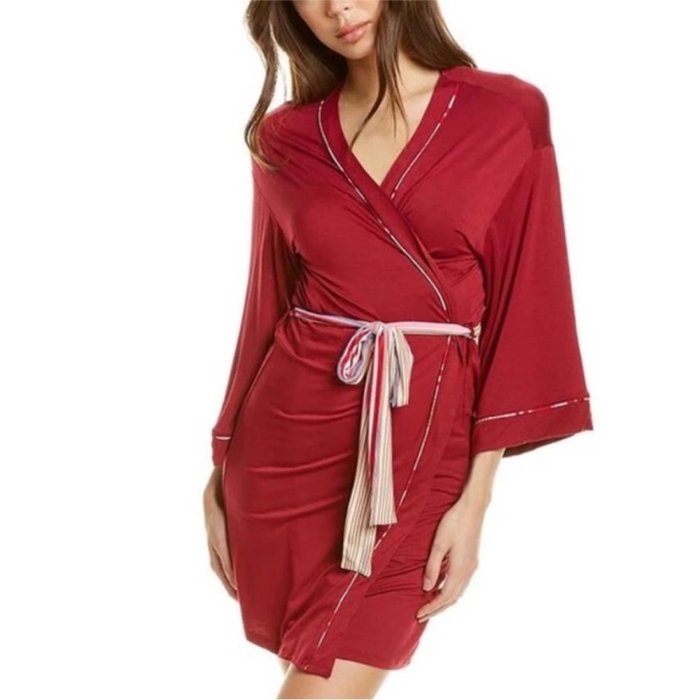 Hale Bob Kimono Short Robe In Burgundy Red, NWT, Size M