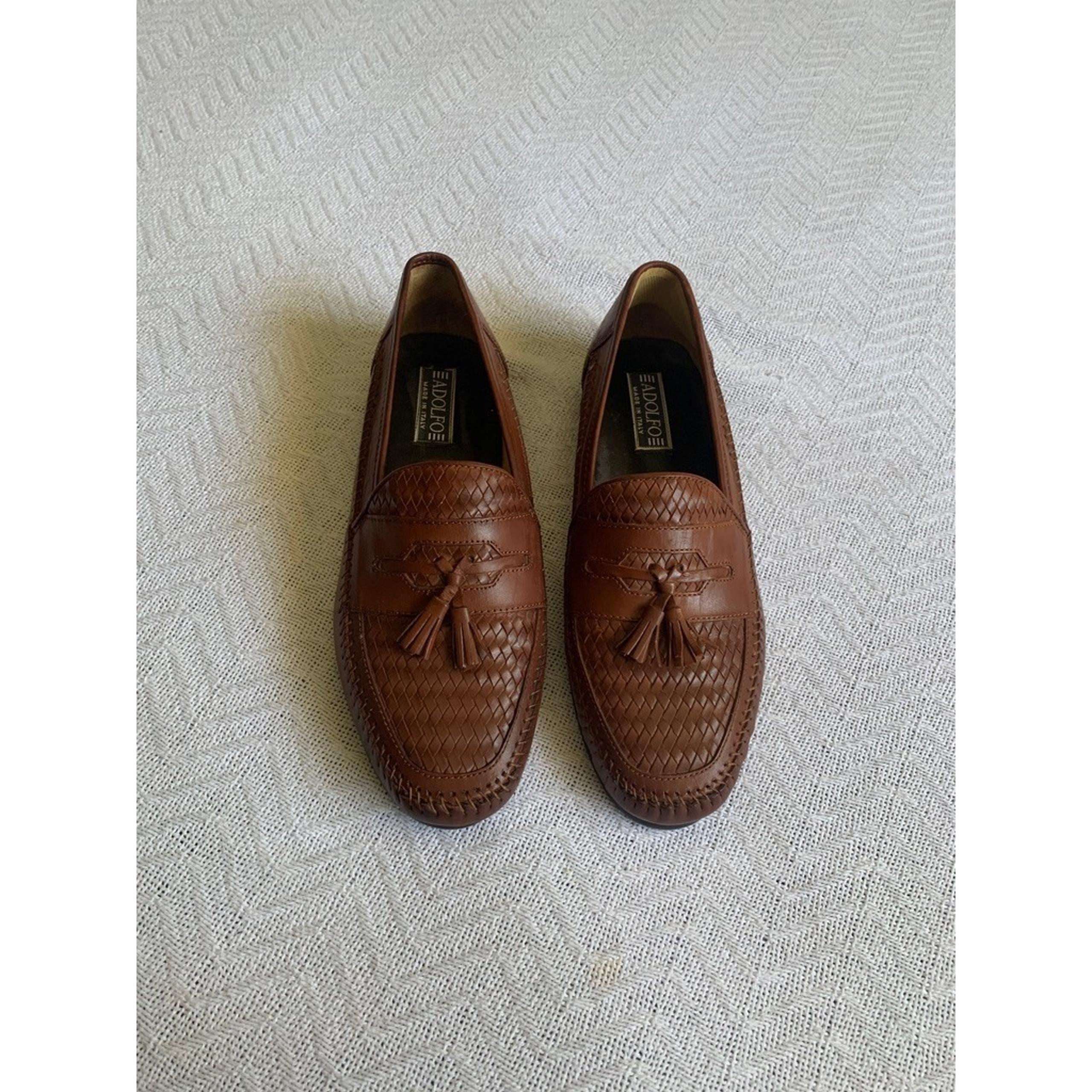 Adolfo Mens Dress Shoes Brown Leather tethered Loafers sz 11 Slip On Made Italy