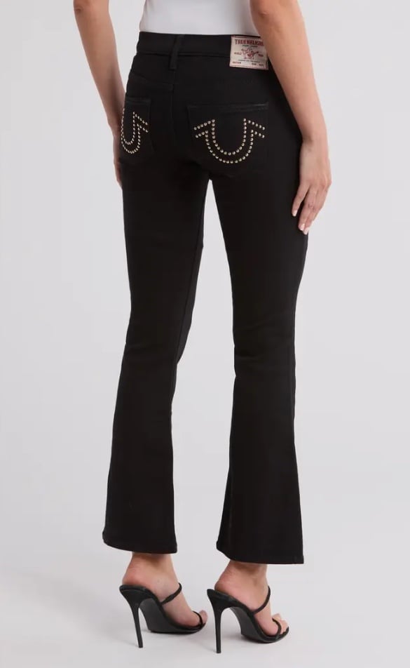 True Religion Women’s Becca Jeans Size 29 Stud Mid Rise Bootcut Flare Black 179