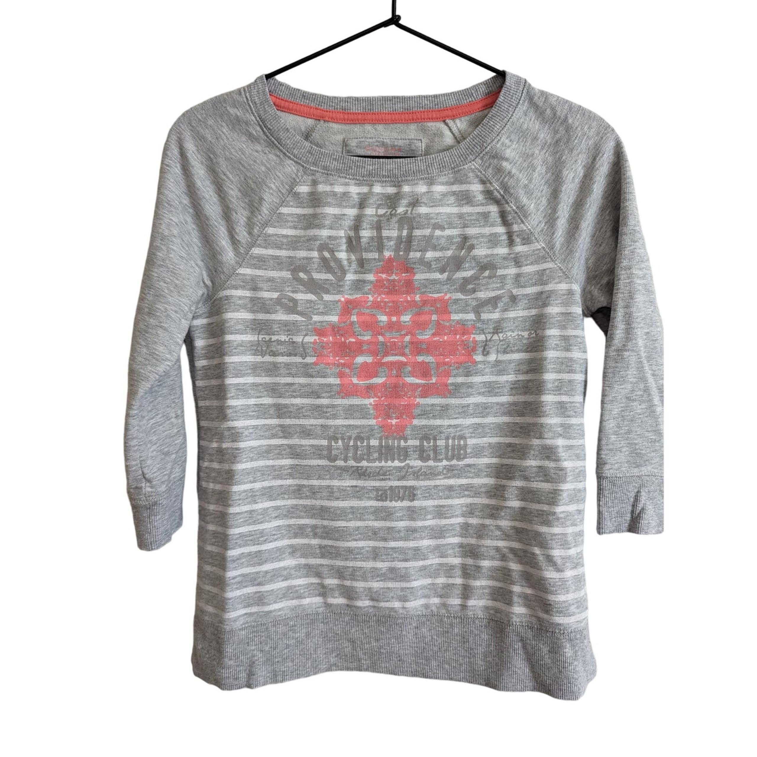 Sonoma PXS Petite Lightweight Crewneck Sweatshirt Gray White 3/4 Sleeve