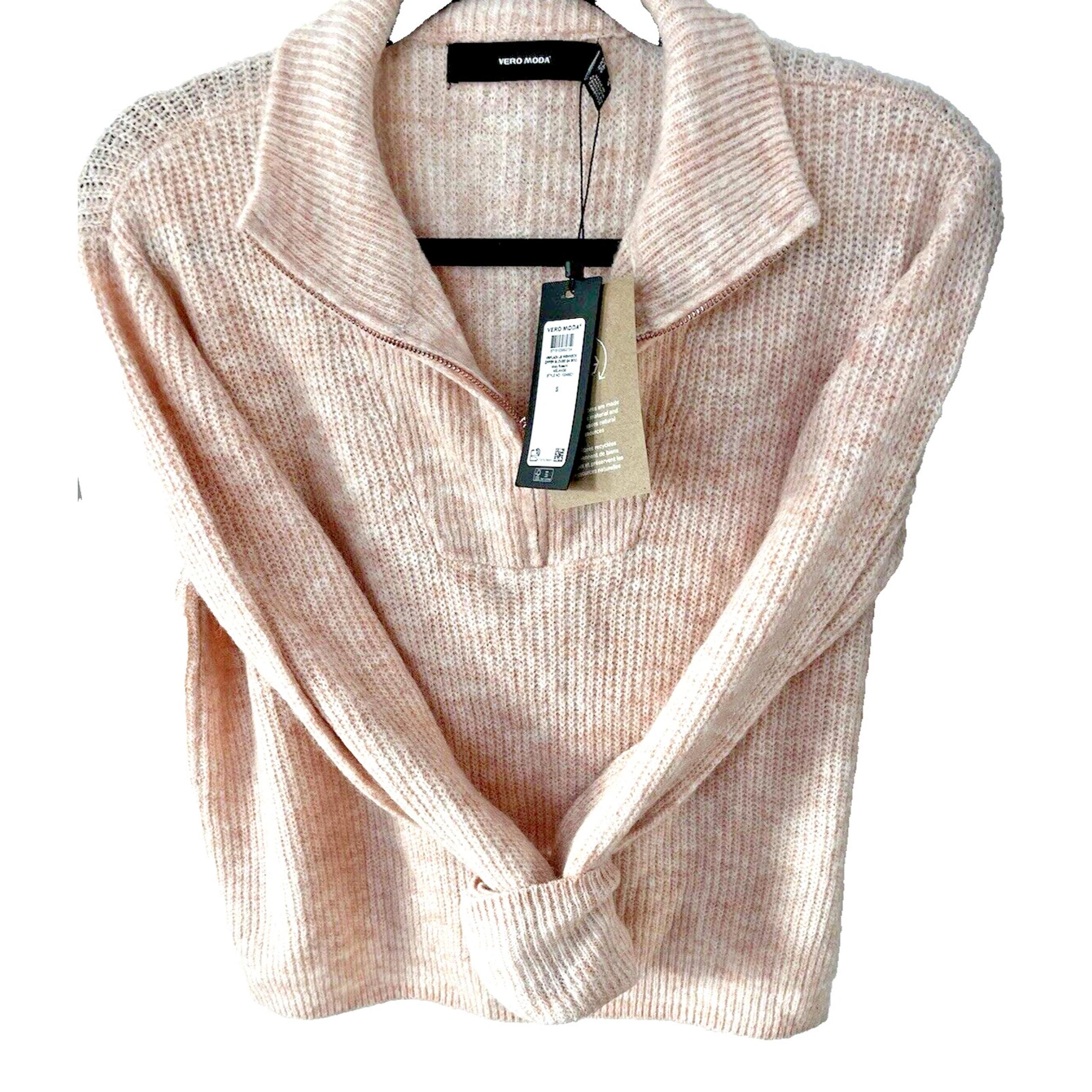 NEW Vero Moda Sweater Women S Misty Rose 1/4 Zip High Neck Long Sleeve Pullover