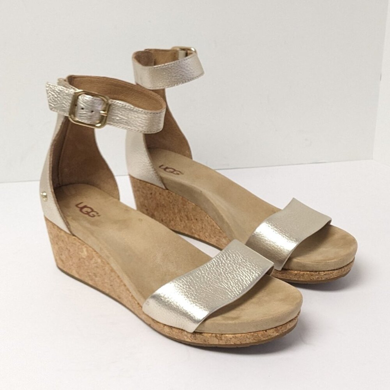 UGG Zoe II Wedge Sandals, Gold Leather, Women's 9.5