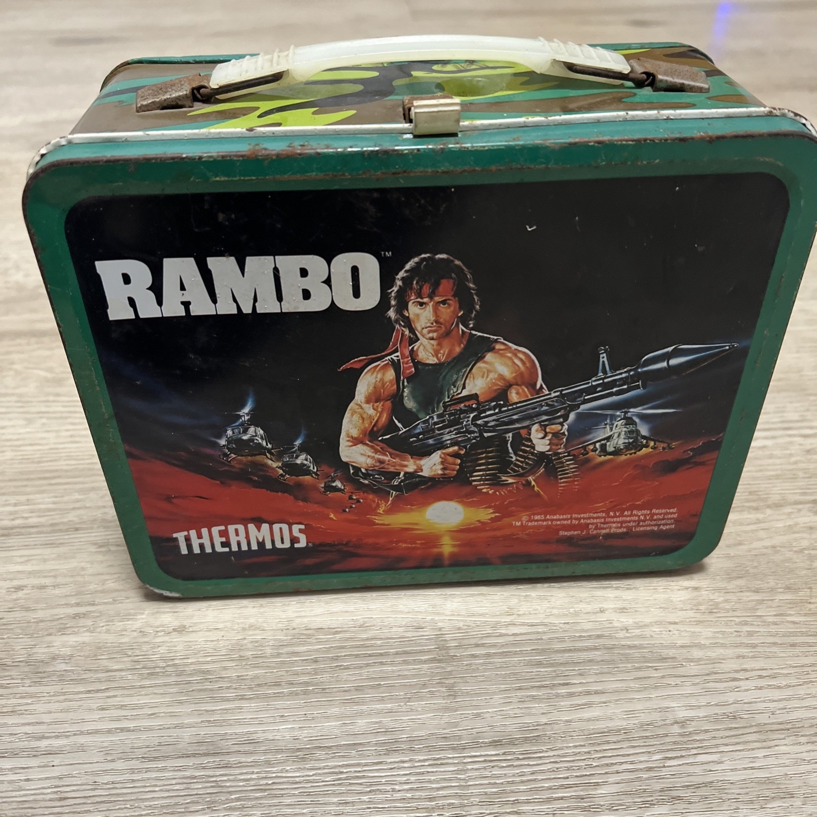 1985 RAMBO Thermos Metal Lunchbox Vtg Collectible Sylvester Stallone