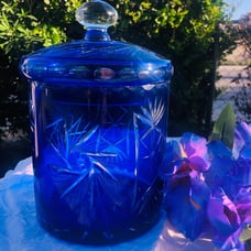 BOHEMIAN COBALT BLUE CUT TO CLEAR COOKIE/ BISCUIT JAR