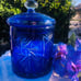 BOHEMIAN COBALT BLUE CUT TO CLEAR COOKIE/ BISCUIT JAR