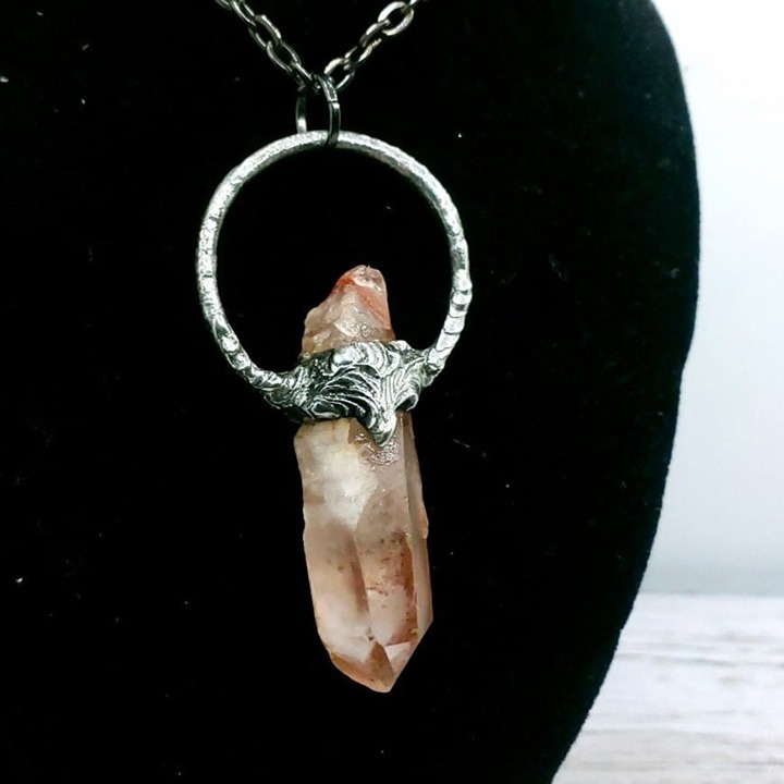 Red Quartz Crystal Necklace Handmade