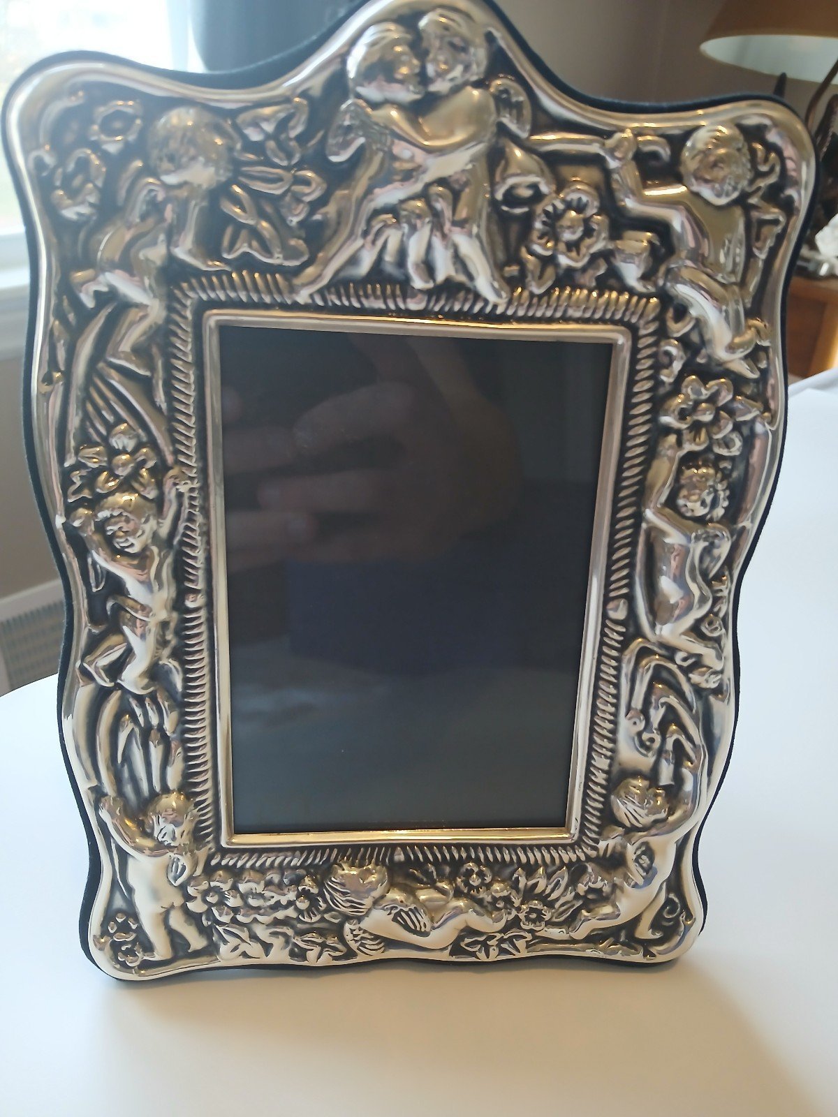 Silver cherub baby angel picture frame