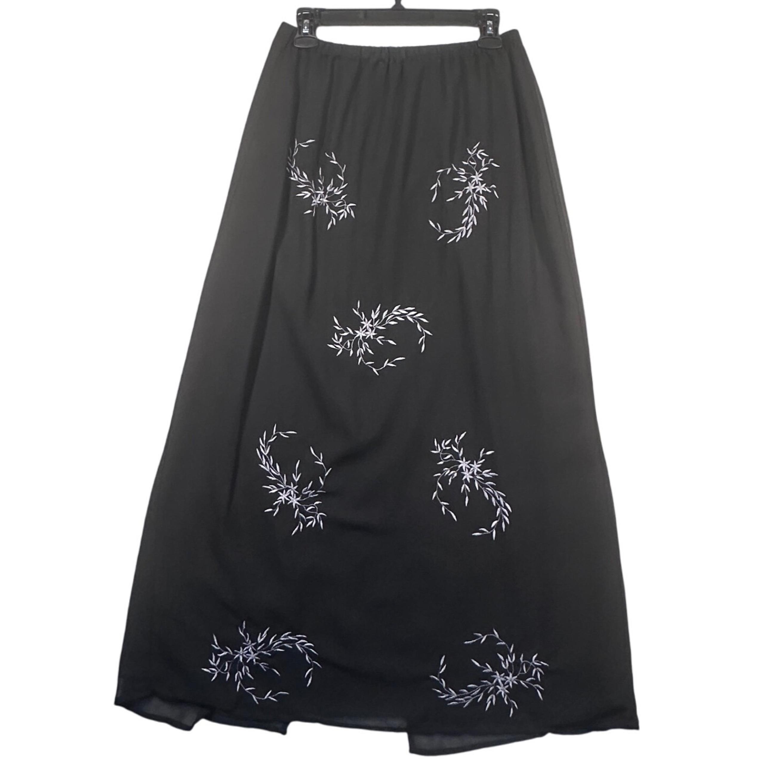 Vintage Blair Boutique Maxi Skirt Women's Medium Embroidered Floral Black Long