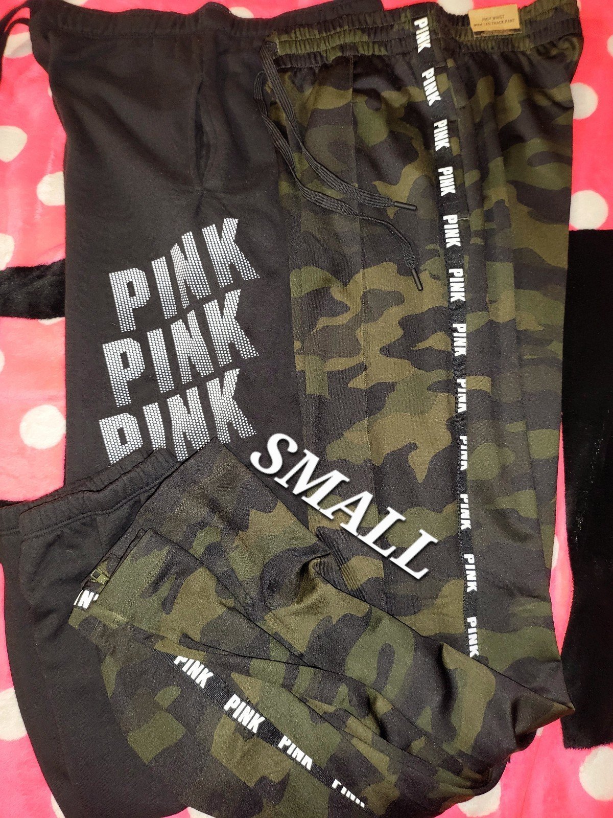 VICTORIA SECRET PINK CAMO TRACK PANTS & LOGO JOGGERS **SMALL BUNDLE