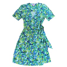 Lilly Pulitzer Kessler Silk Jersey Wrap Dress Blue Green Spotted