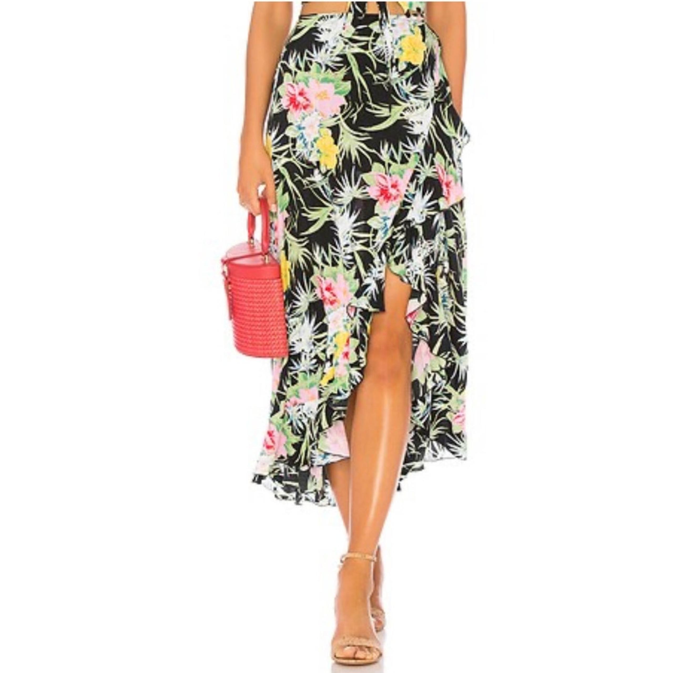 Indah Reese Wrap Midi Skirt in Black Tropical Size S