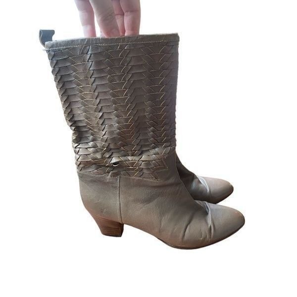 Frye Vintage leather Taupe Woven Weave Boots