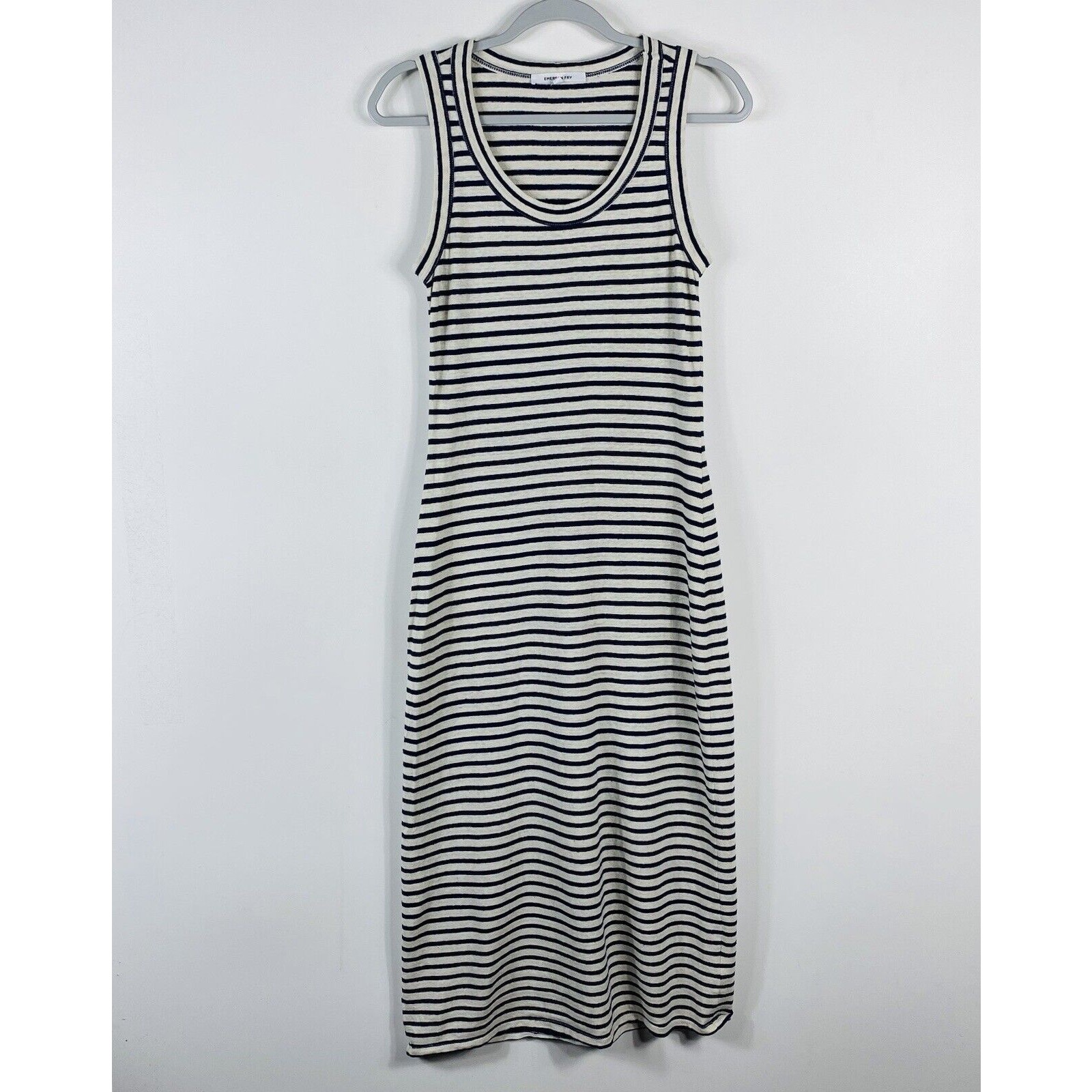 Emerson Fry Size Small Striped Go To Midi Tank Dress Navy Blue Cream