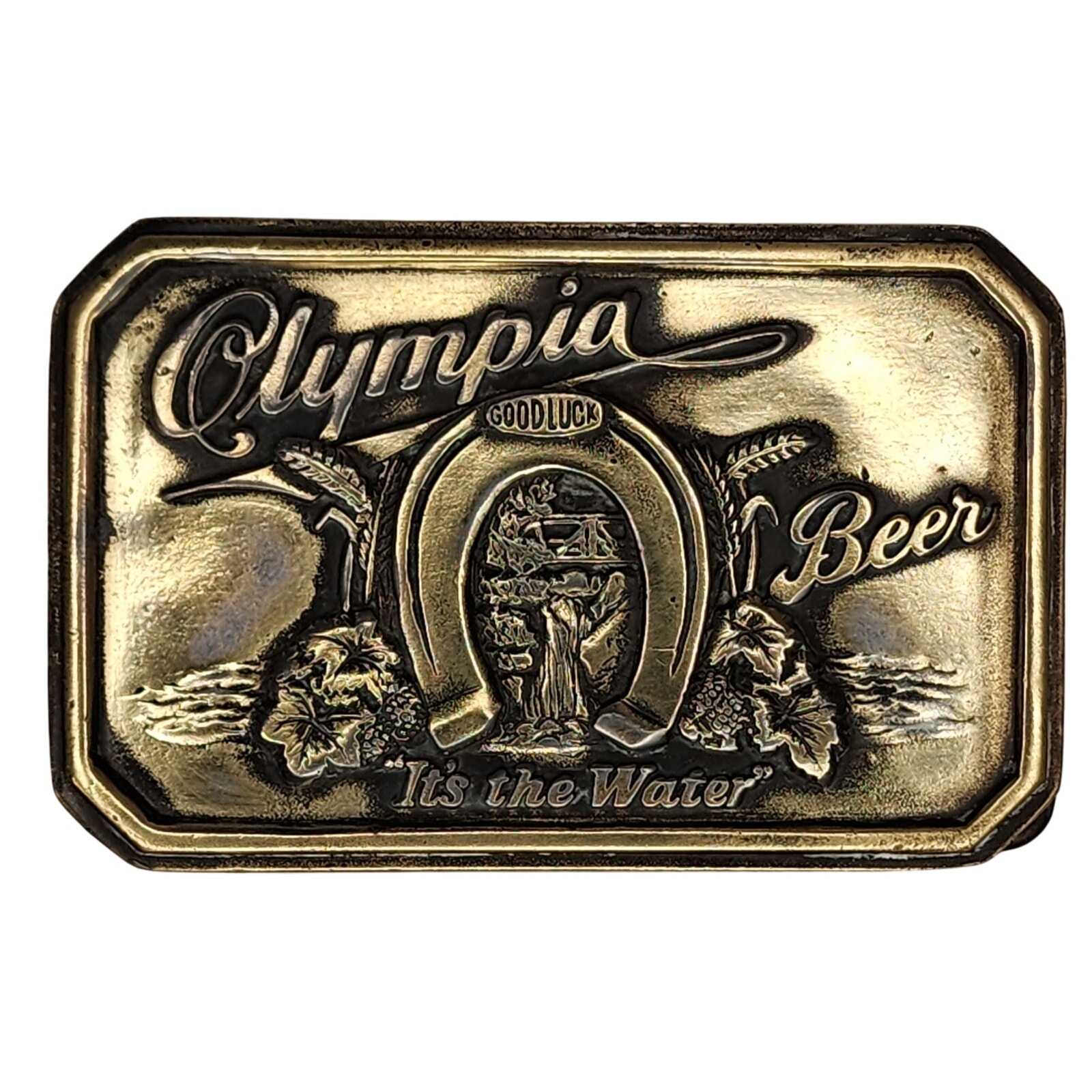 AWESOME 1970s Derby *OLYMPIA BEER* BRASS BUCKLE #168 Limited Edition